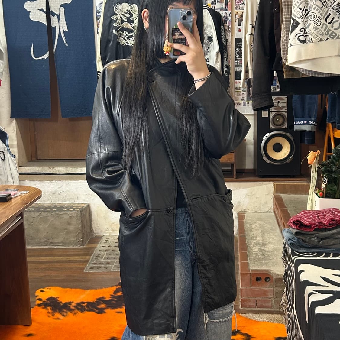 JPN 리얼레더 원버튼 가죽 코트 상품이미지1