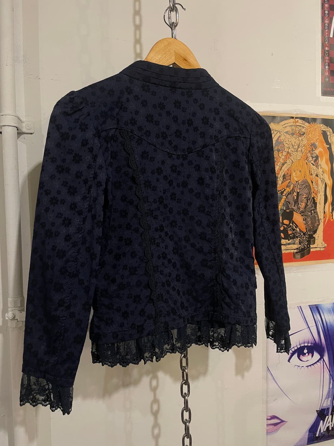 오리엔탈 플라워 자수 레이스 절개 디테일 네이비 자켓 상품이미지6