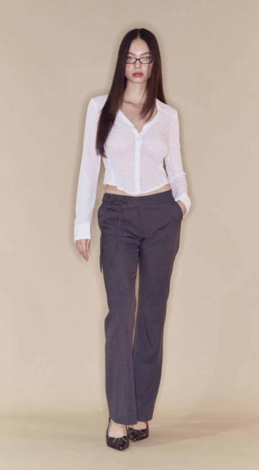 플리즈노팔로우 소피아 리본 부츠컷 슬렉스 차콜1사이즈 상품이미지1