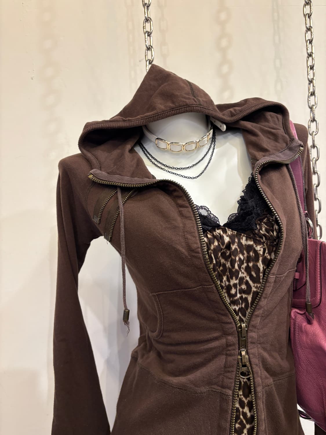 g.o.a 고아 지퍼 디테일 브라운 후드집업 y2k 상품이미지2