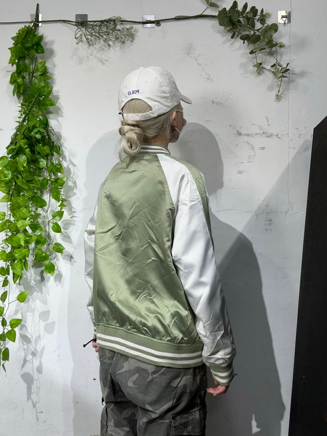 일본 빈티지 카키 화이트 스카잔 야구 잠바 L 상품이미지3