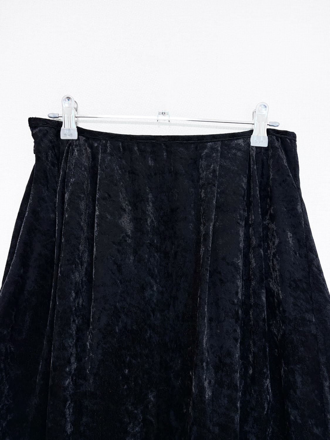 Velvet Lace Hem Midi Skirt - Black 상품이미지5