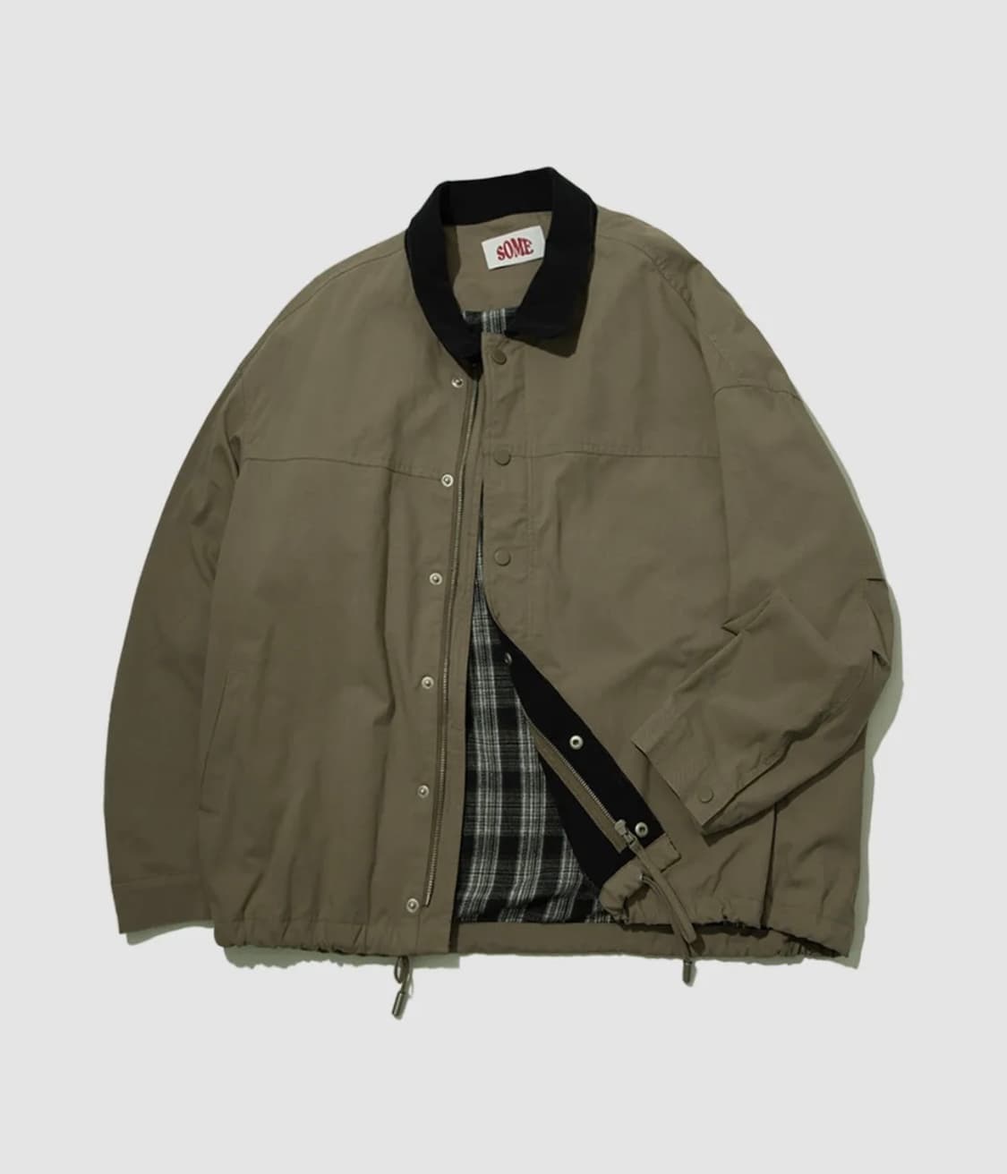 썸플레이스 배색 골덴 카라 바버 자켓 (카키) 상품이미지1