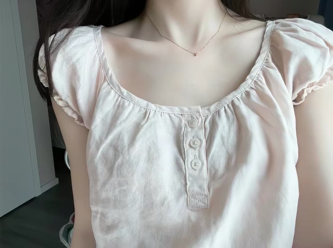 무나) 빈티지 에이블리 쉬인 모리걸 퍼프 소매 반팔 블라우스 상품이미지1