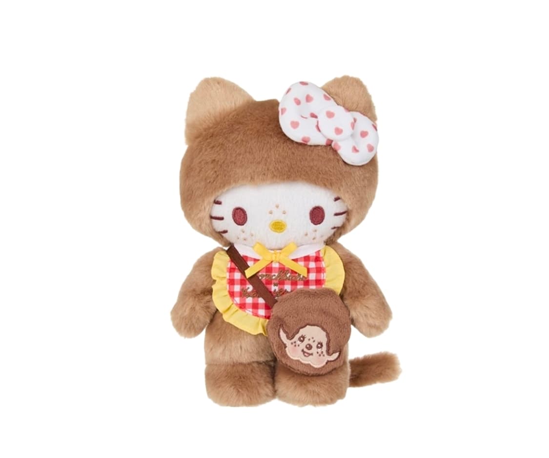몬치치 x 헬로 키티 깅엄 체크 S 인형 브라운 상품이미지1
