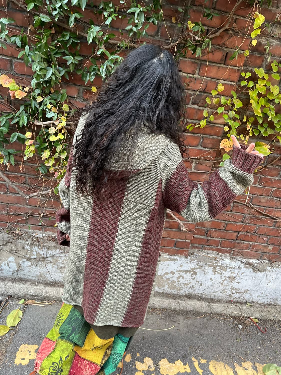 빈티지 버건디 니트 후드 더플 가디건 상품이미지7