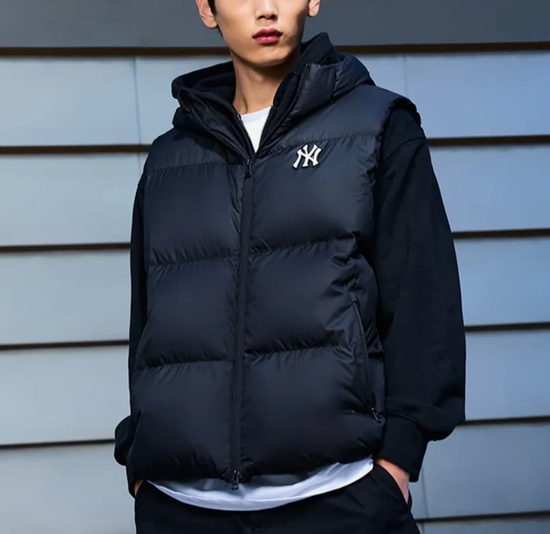 [XL]MLB 뉴욕양키스 덕다운 후드 패딩조끼/블랙 상품이미지2