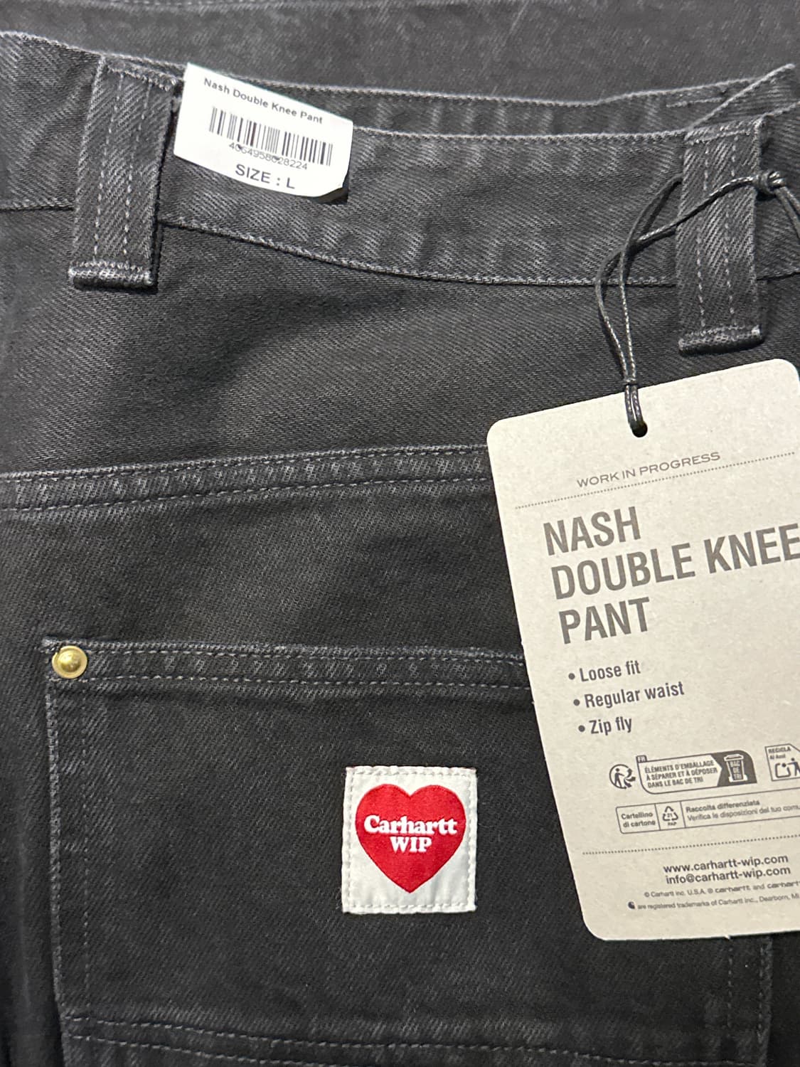 칼하트 WIP 내쉬 루즈 핏 더블 니 팬츠 블랙 스톤 워시드 상품이미지1