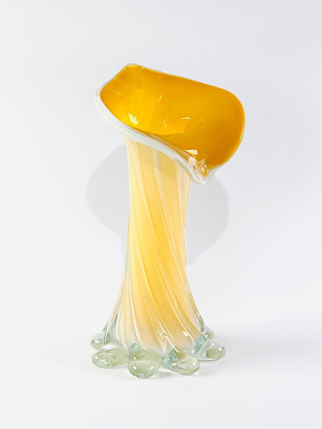 유럽 빈티지 아트글라스 옐로우 칼라 릴리 화병 상품이미지2