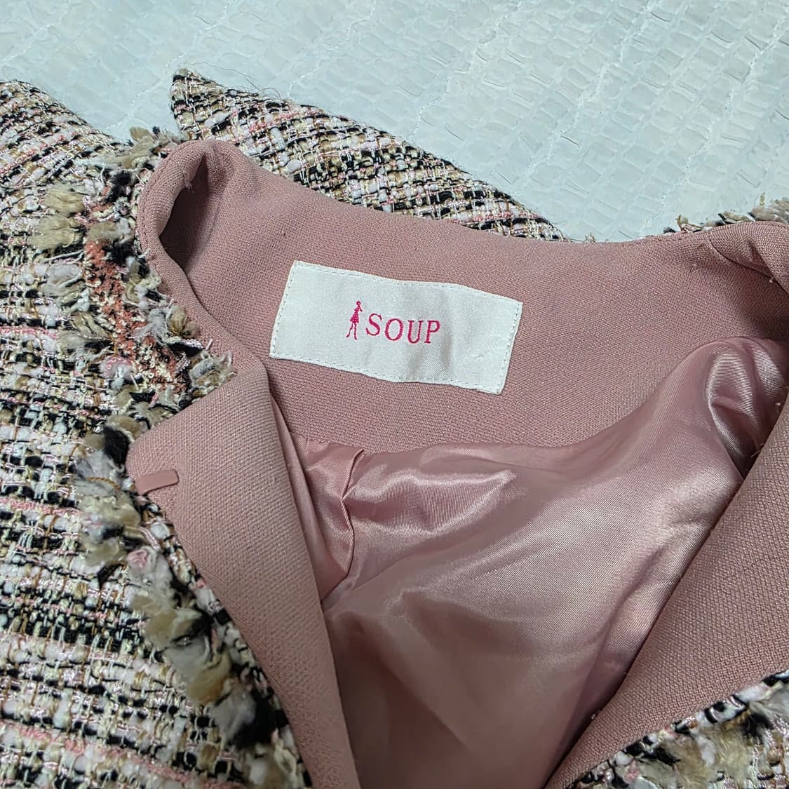 soup 빈티지) 핑크 트위드 로맨틱 여성 세미 히메 롱자켓코트 상품이미지4