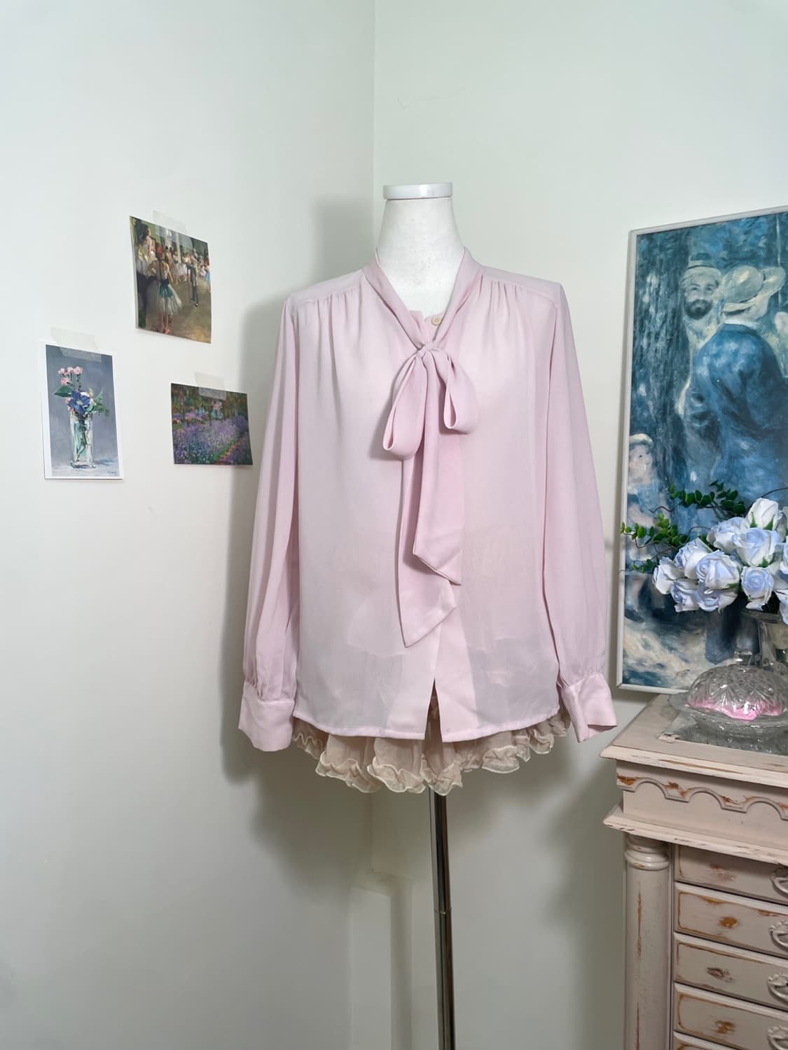 cosmos pink lovely bow shirring chiffon 상품이미지1