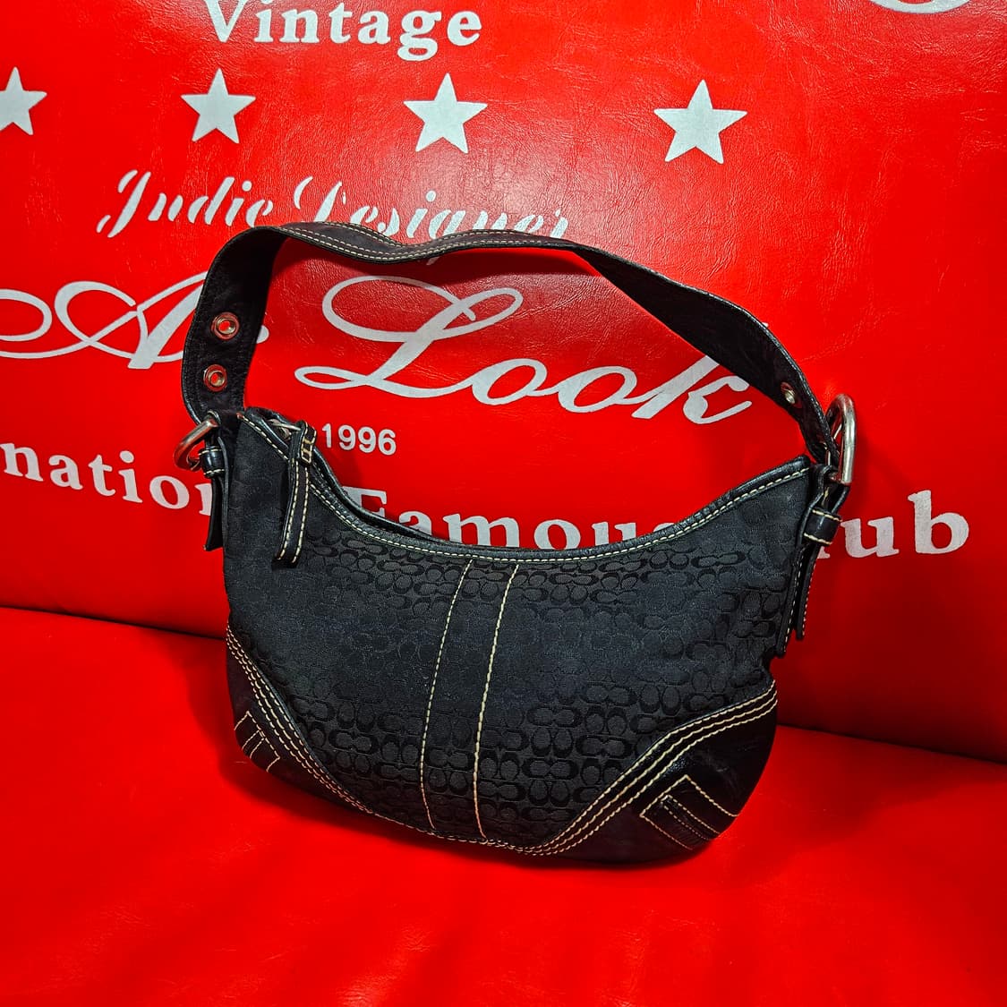 코치(Coach) y2k 자카드 가죽 스티치 미니 호보백  상품이미지1