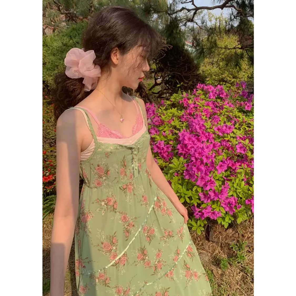 애니원모어 플라워 롱 원피스 팜므뮤즈 빈티지 플로랄 그린 드레스 상품이미지3