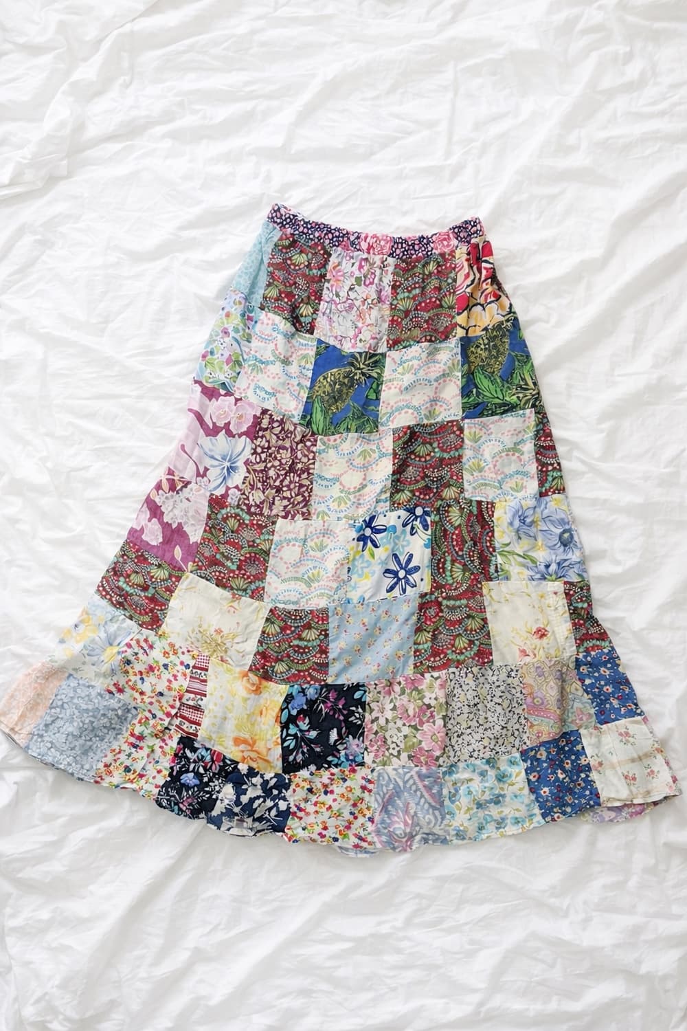 빈티지 패치워크 플레어 스커트 (핸드메이드 감성) 상품이미지2
