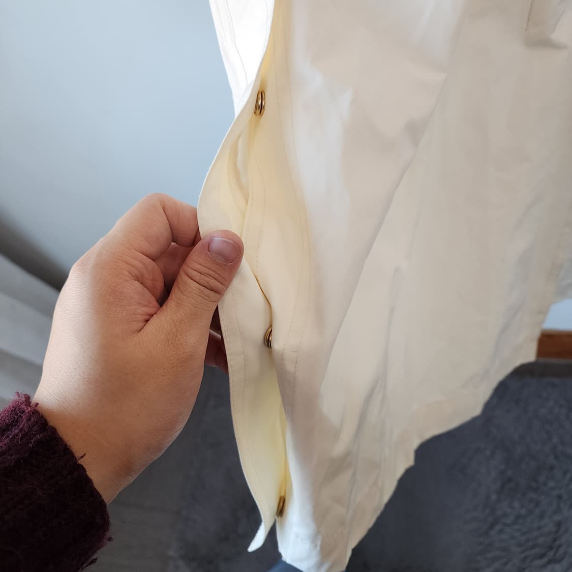 엣지 아이보리색 후드 롱 코트 상품이미지6