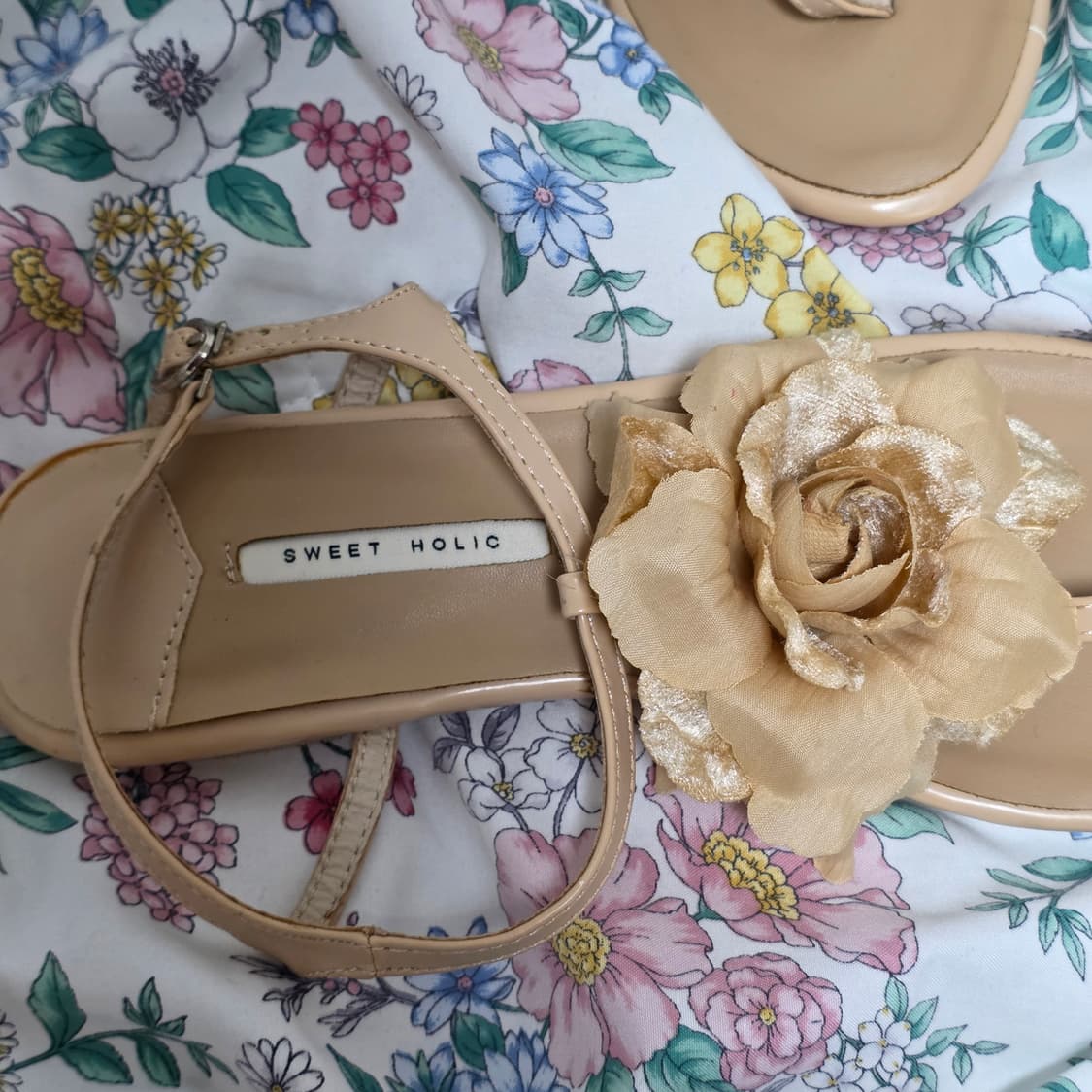 스위트홀릭 빈티지) 플로럴 히메갸루st 모리걸  꽃코사지 샌들 베이지 상품이미지2