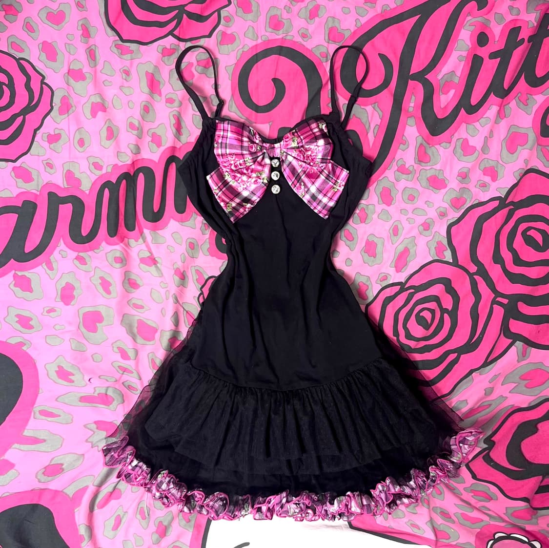 MA*RS마즈 블랙핑크 로즈체크 리본 바렛타 헤어핀 히메로맨틱갸루 핀터 상품이미지3