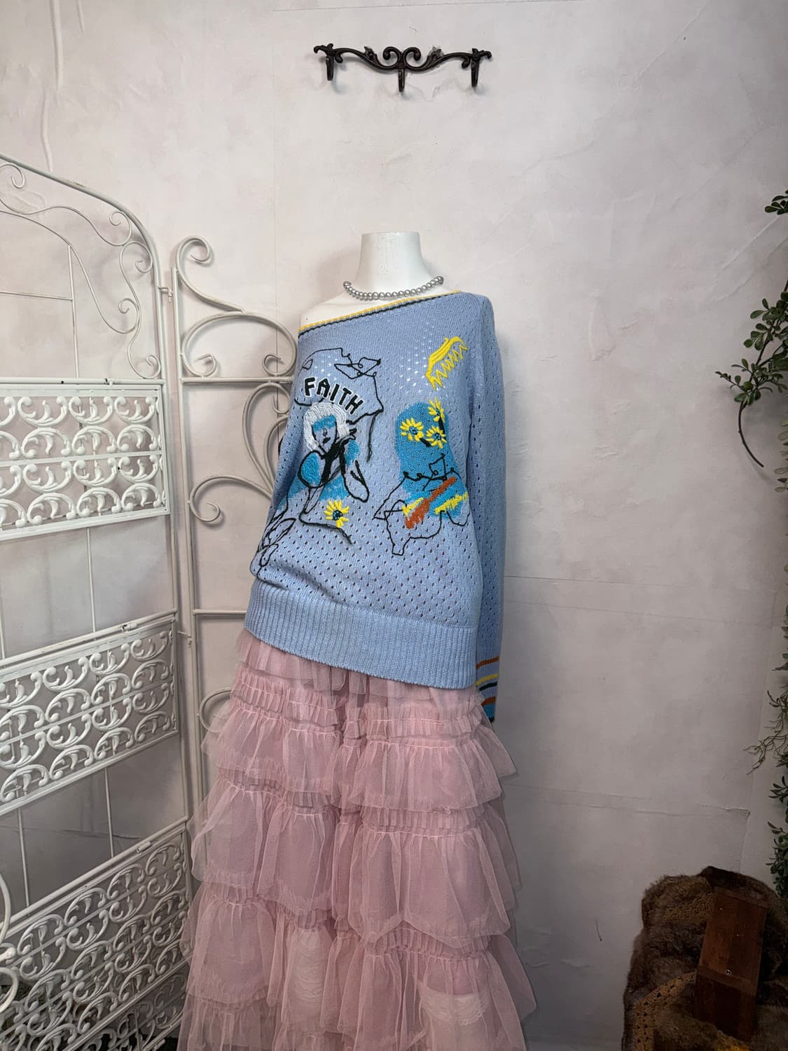 O’2ND mute blue embroidered summer knit 상품이미지3