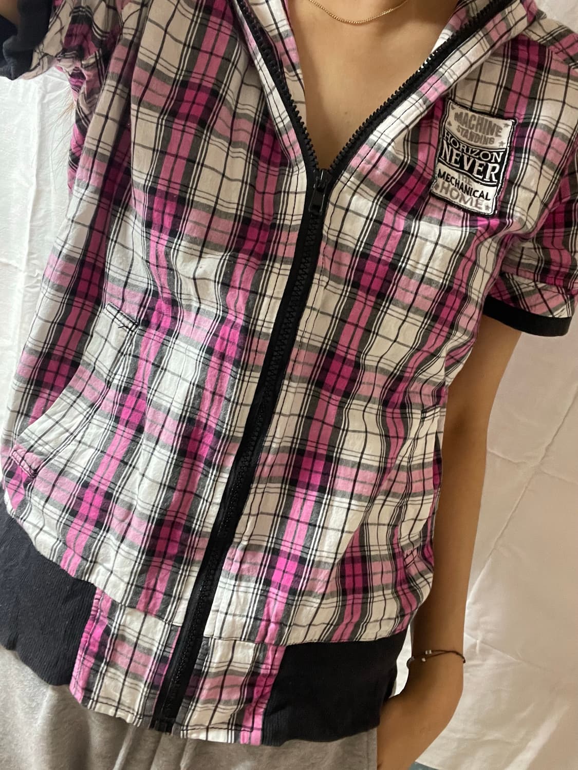 빈티지 체크후드반팔집업 아메카지 상품이미지3