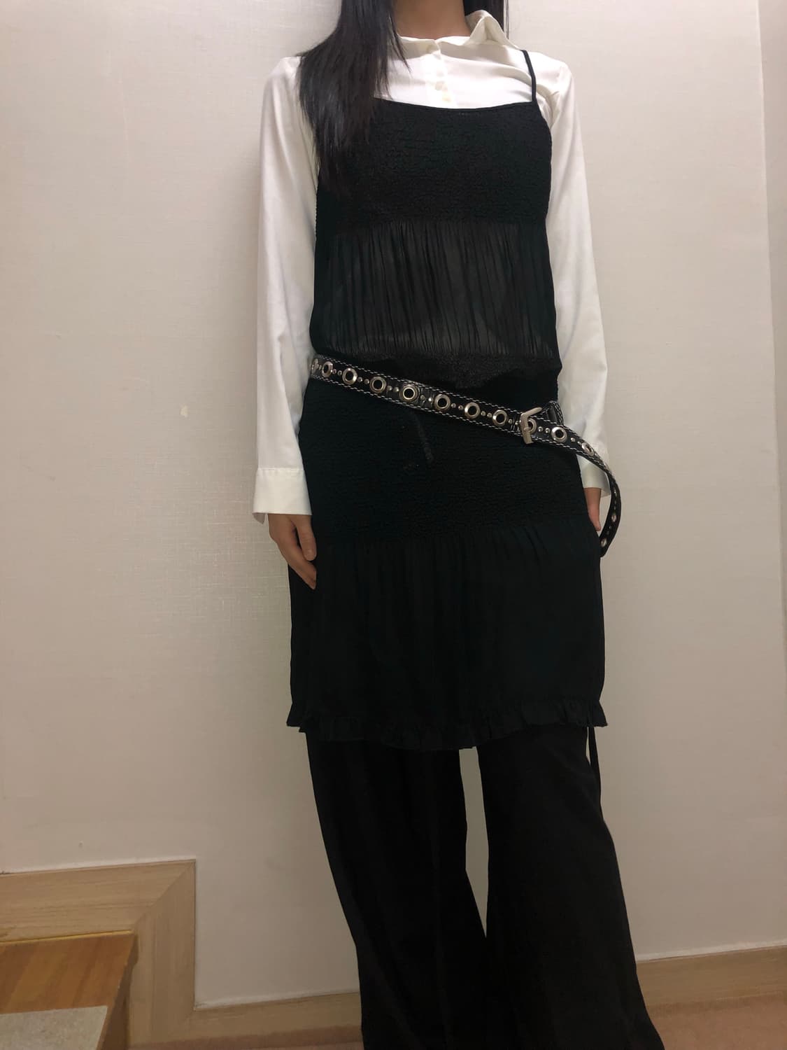 빈티지 블랙 시스루 플리츠 원피스 상품이미지5