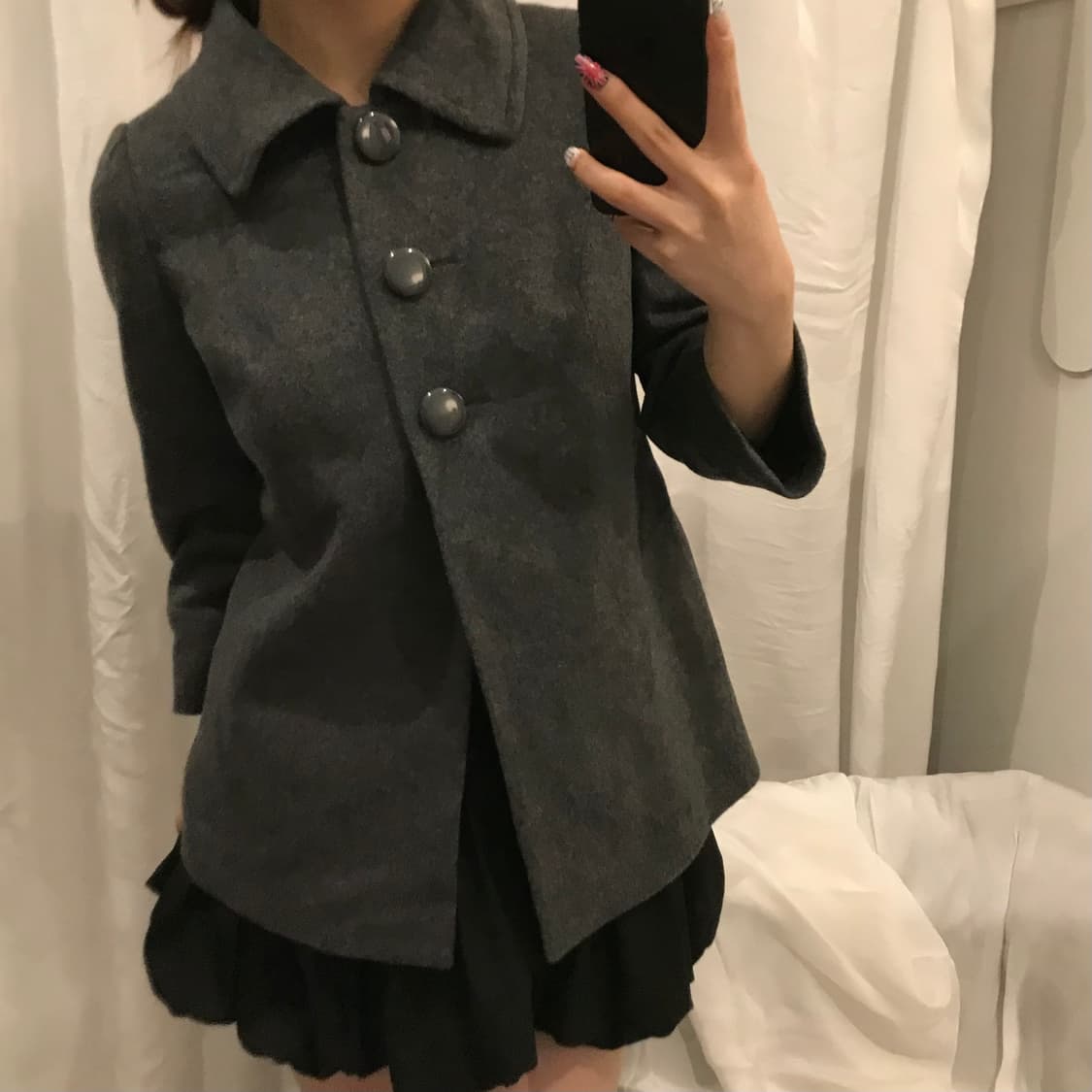 JPN Vintage 모리걸 라떼갸루 그레이 울 코트 상품이미지1