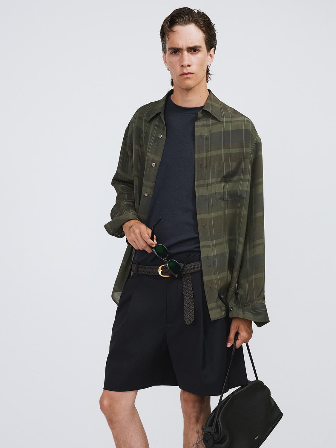 렉토 26SS 제이콥 비스코스 체크 셔츠 다크 그린 상품이미지1