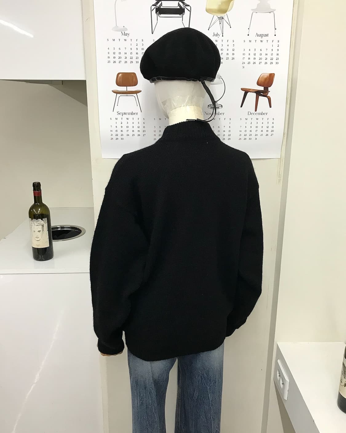 꾸레쥬 가죽 로고 모크넥 울 니트 상품이미지9