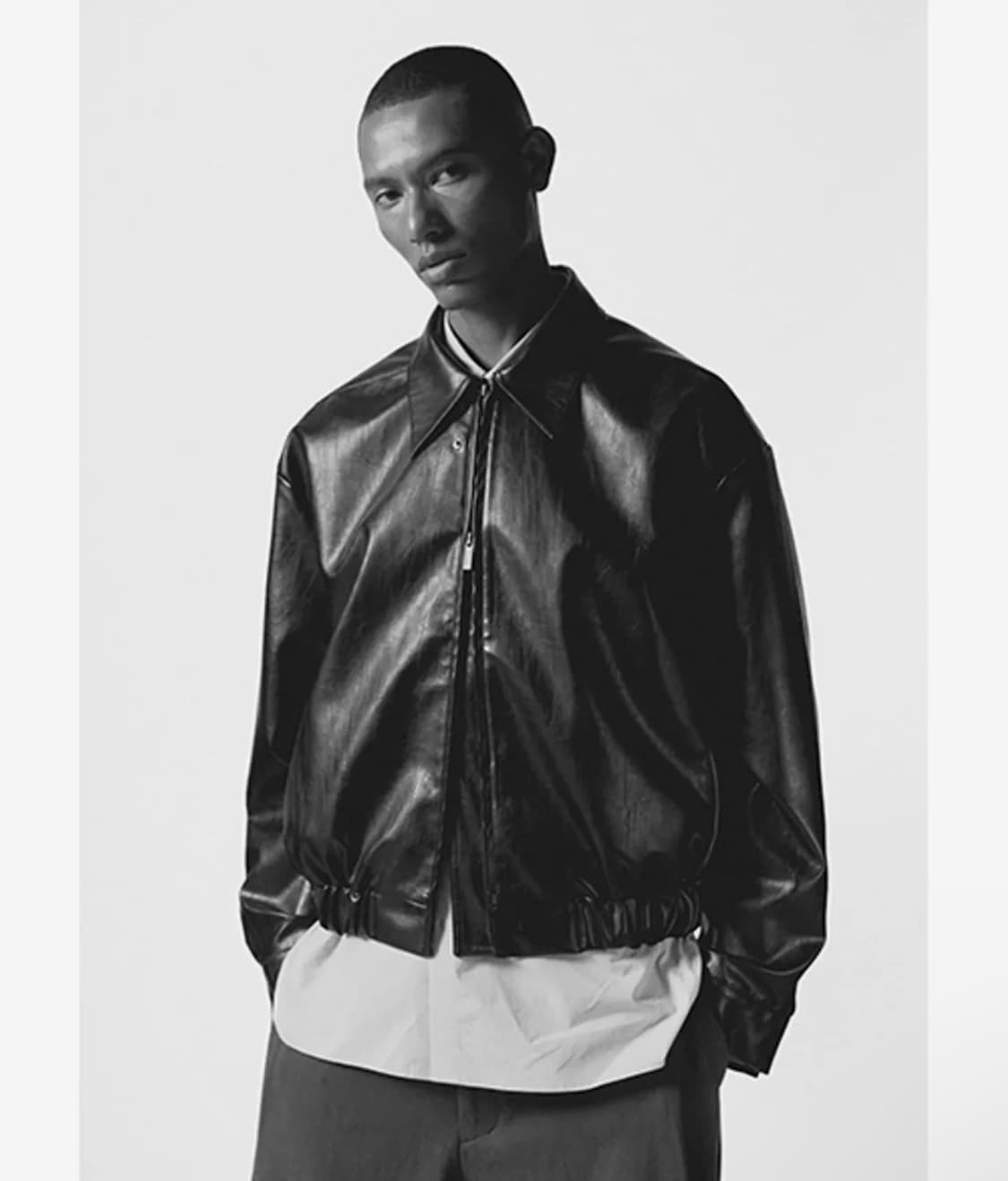 르마드 오버핏 싱글 비건레더 자켓 - 블랙 상품이미지2