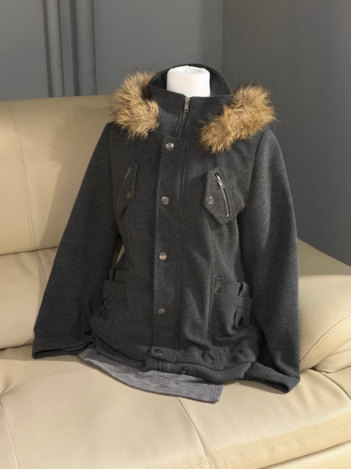 fur trimming multi pocket short coat 상품이미지1