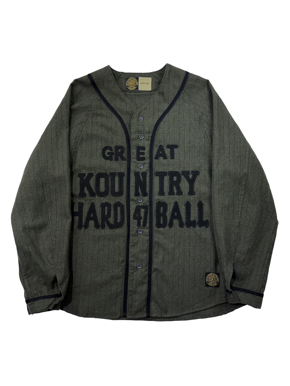 캐피탈 울 스트라이프 그레이트 컨트리 베이스볼 롱 슬리브 셔츠 카키 상품이미지1