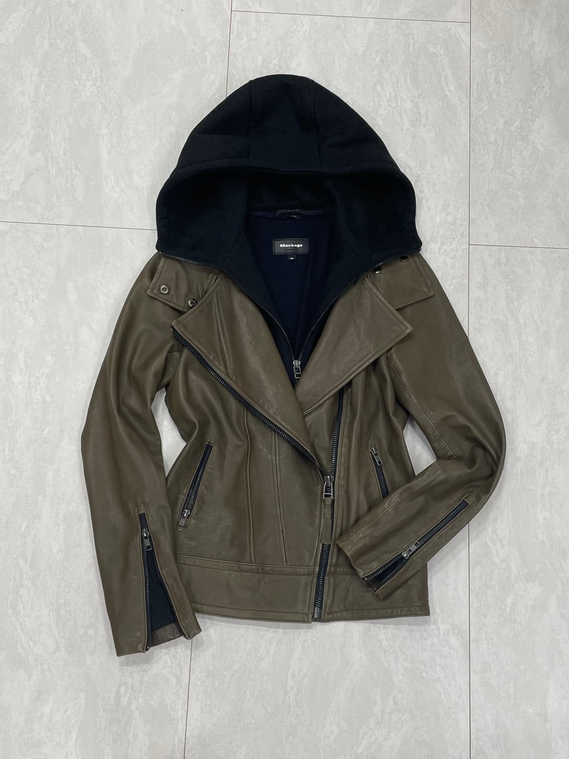 Mackage 맥케이지 램스킨 후디드 사선 라이더 재킷 상품이미지3