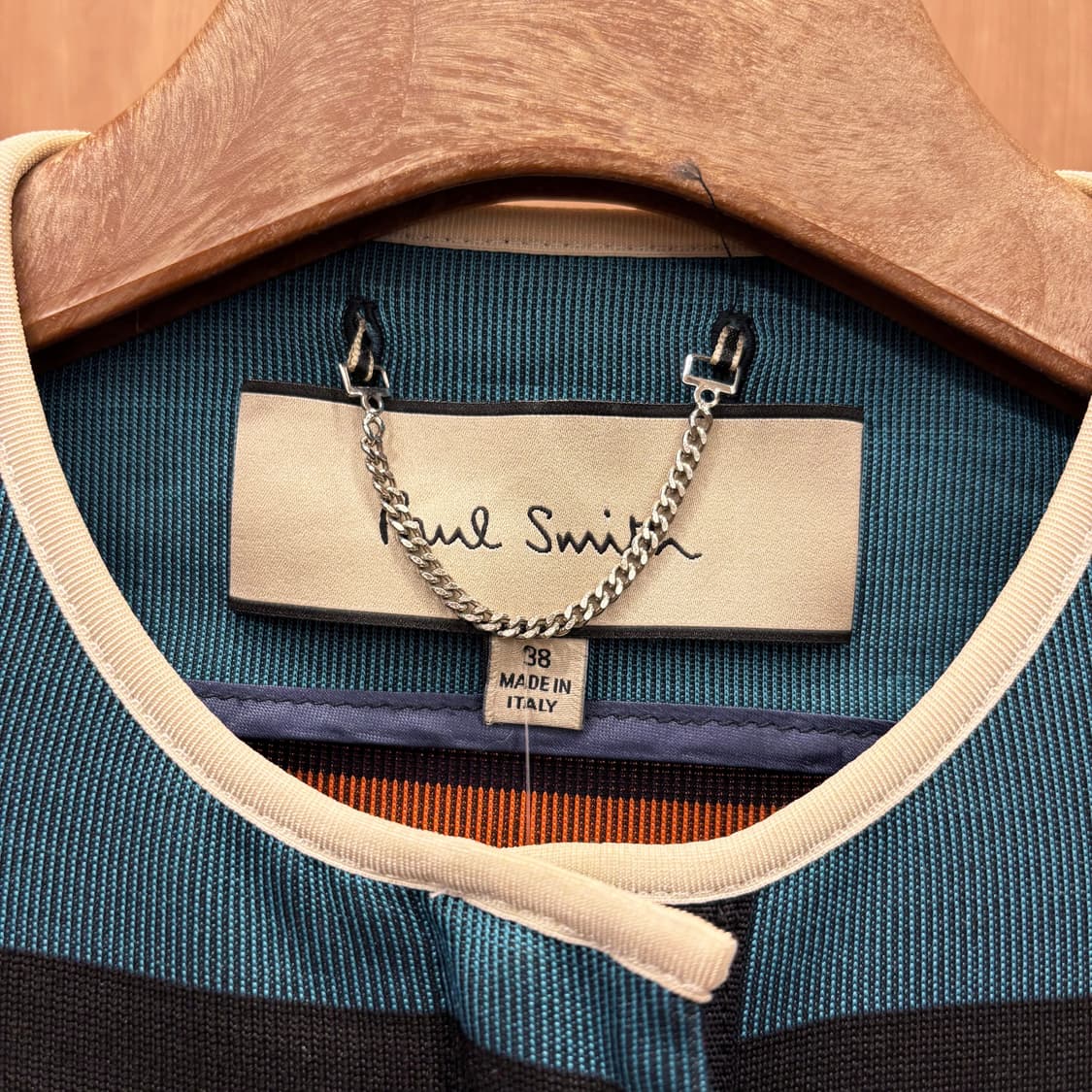 폴스미스 라운드넥 자켓 스트라이프 배색 패치워크 디테일 블루 상품이미지6