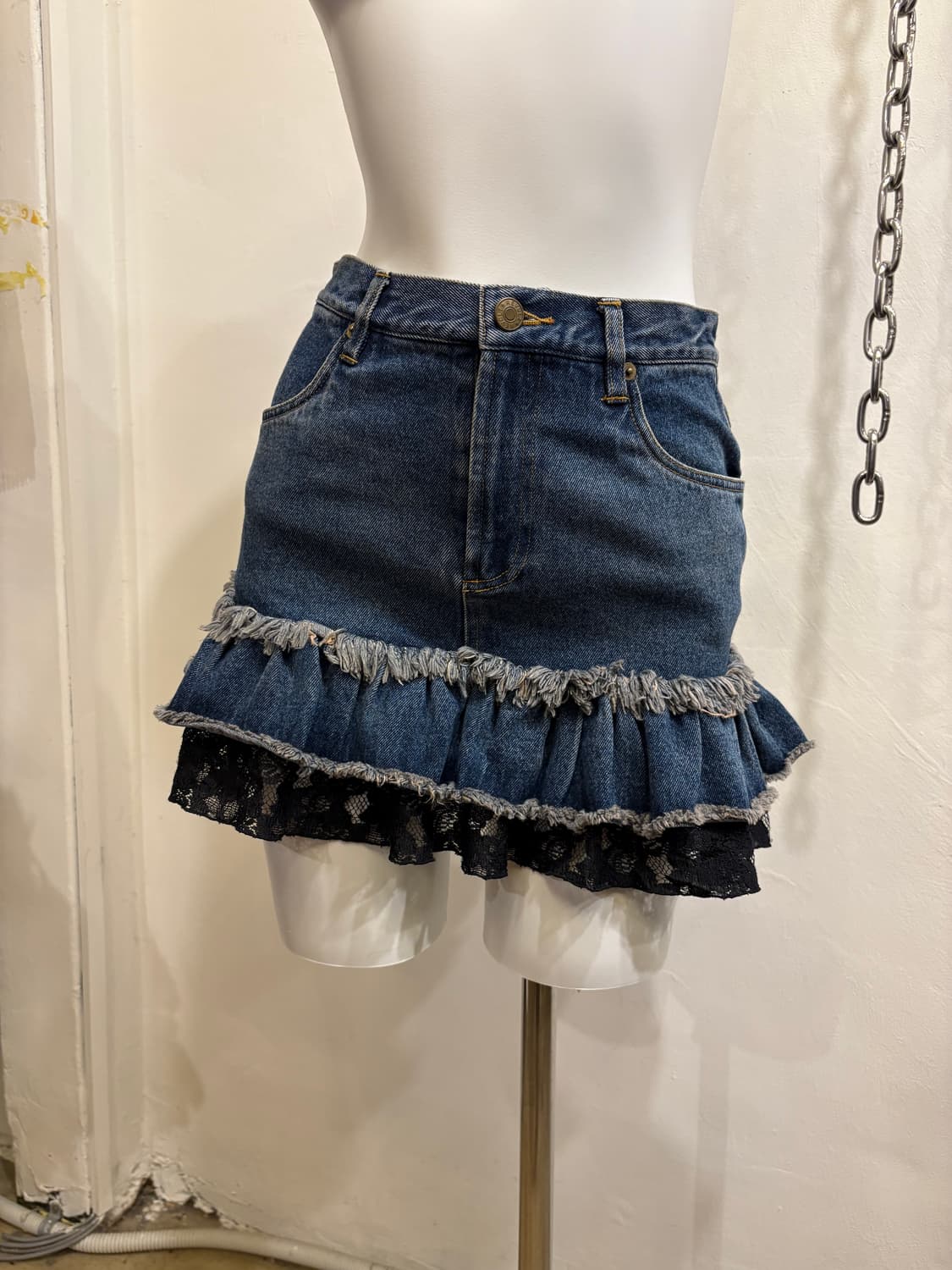 레이스 레이어드 그런지 디테일 데님 스커트 모리 y2k 상품이미지1