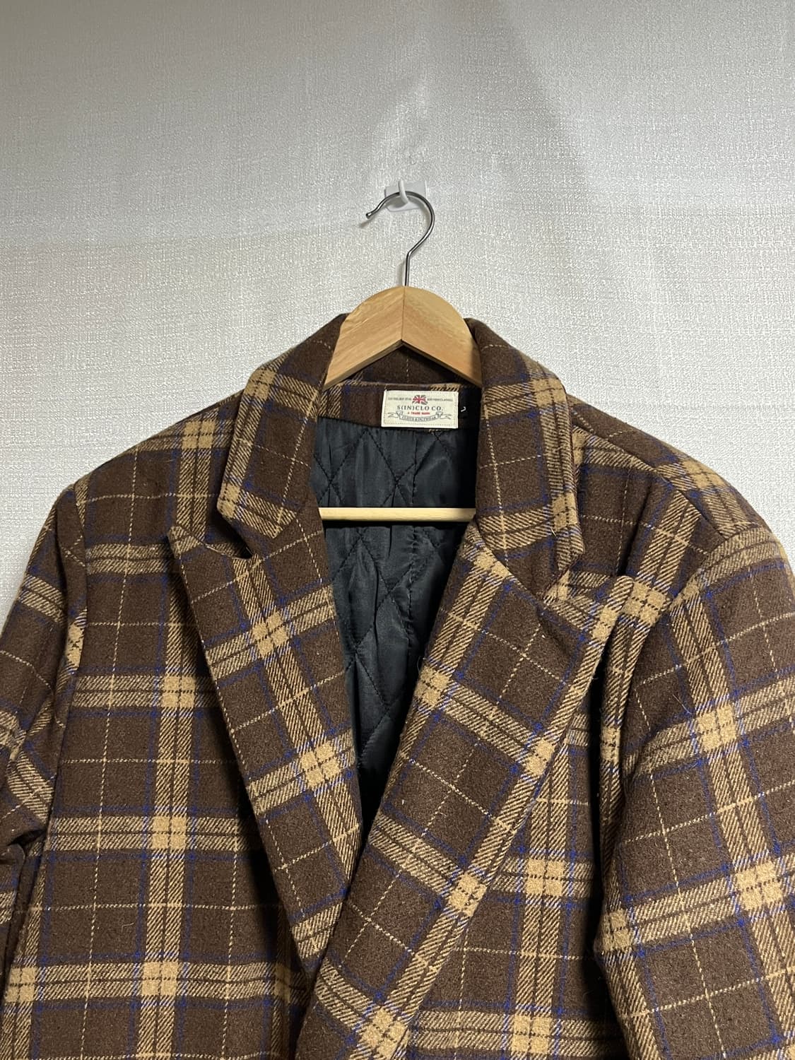 공용 세미오버핏 브라운 더블 체크 롱코트 L 상품이미지4