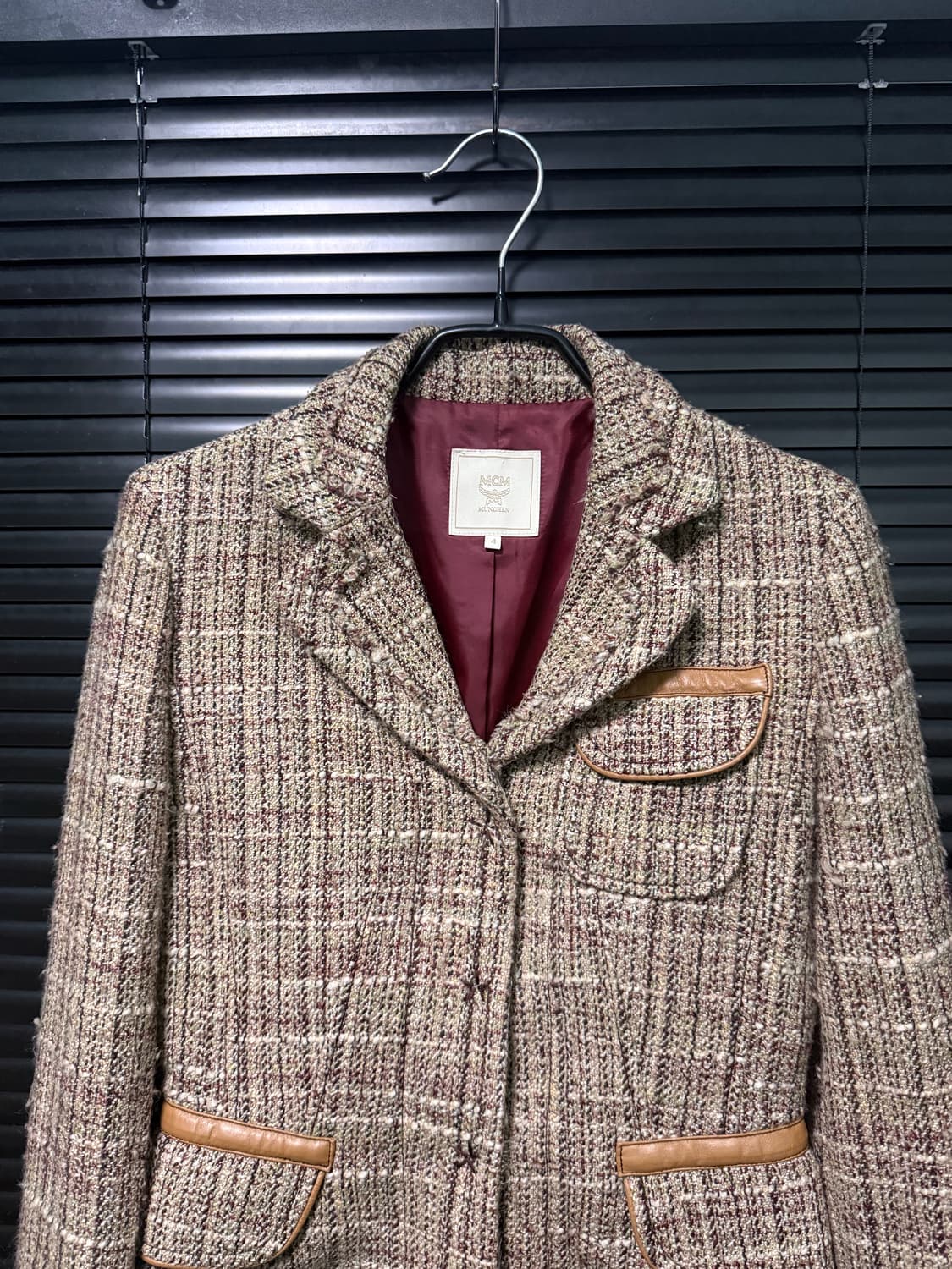 MCM 울 트위드 체크 자켓 엠씨엠 명품 빈티지 크롭 브라운 갈색 베이지 상품이미지3