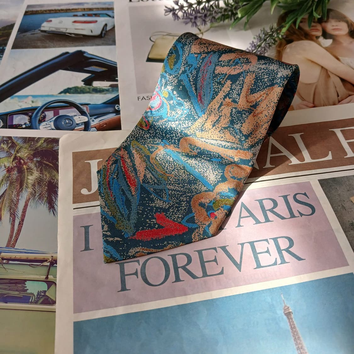 시나왓라 타이 실크 블루 아트 패턴 넥타이 9.6cm B등급 A19437 상품이미지2