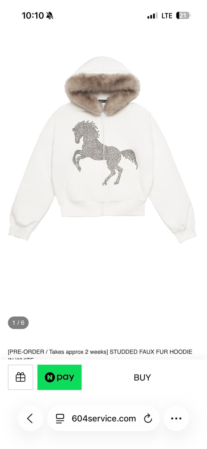 604service 서비스 스터드 폭스 퍼 후드집업 화이트 점퍼 y2k 상품이미지2