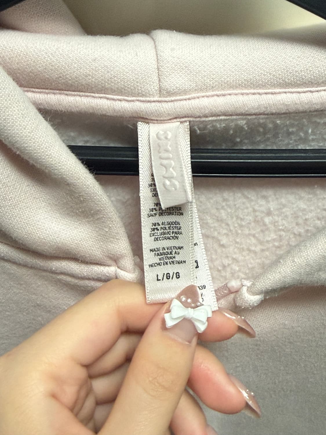 Skims 스킴스 코튼 플리스 베어리핑크 후드집업 L 상품이미지3