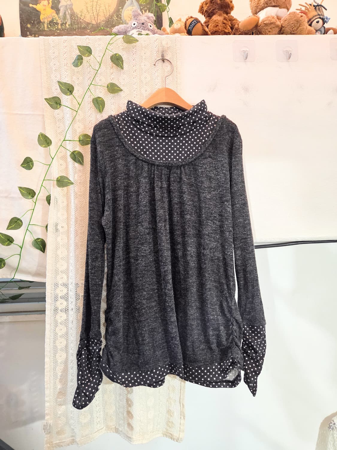 차콜 도트 일체형 니트 [빅사이즈] 상품이미지1