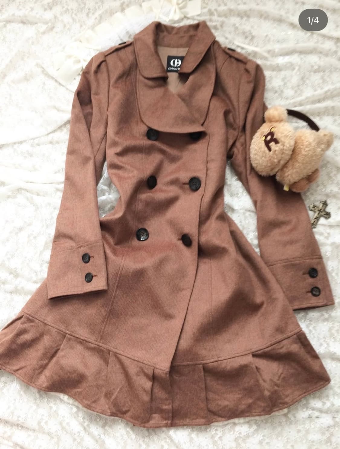 파뮤 빈티지 브라운 롱 프릴 코트 라떼갸루 상품이미지2