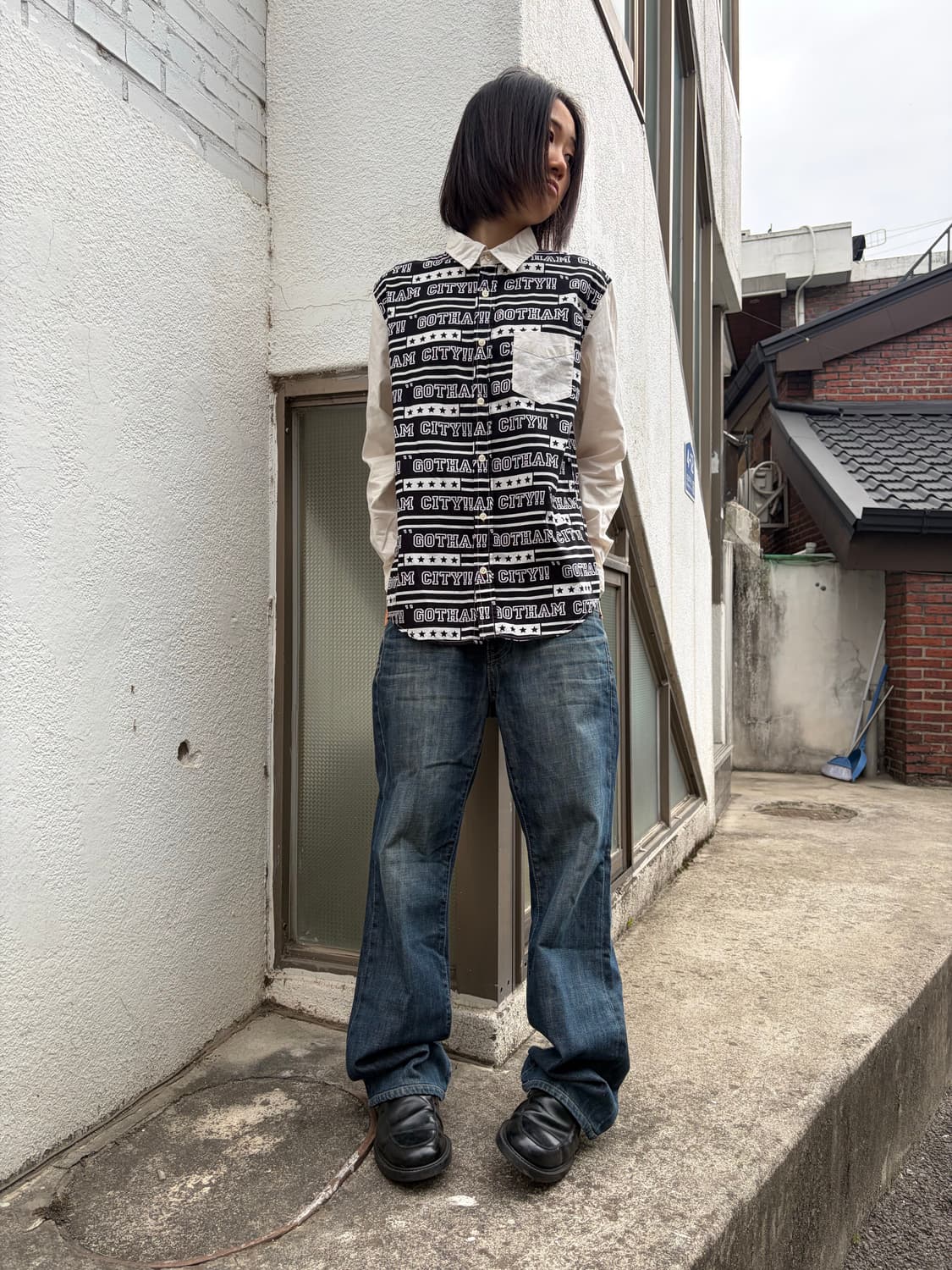 BROWNY 고담 시티 그래픽 레이어드 셔츠 L 상품이미지4