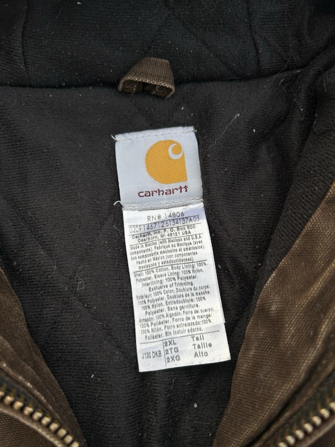 칼하트 J130 후드 자켓 브라운 2XL 상품이미지4