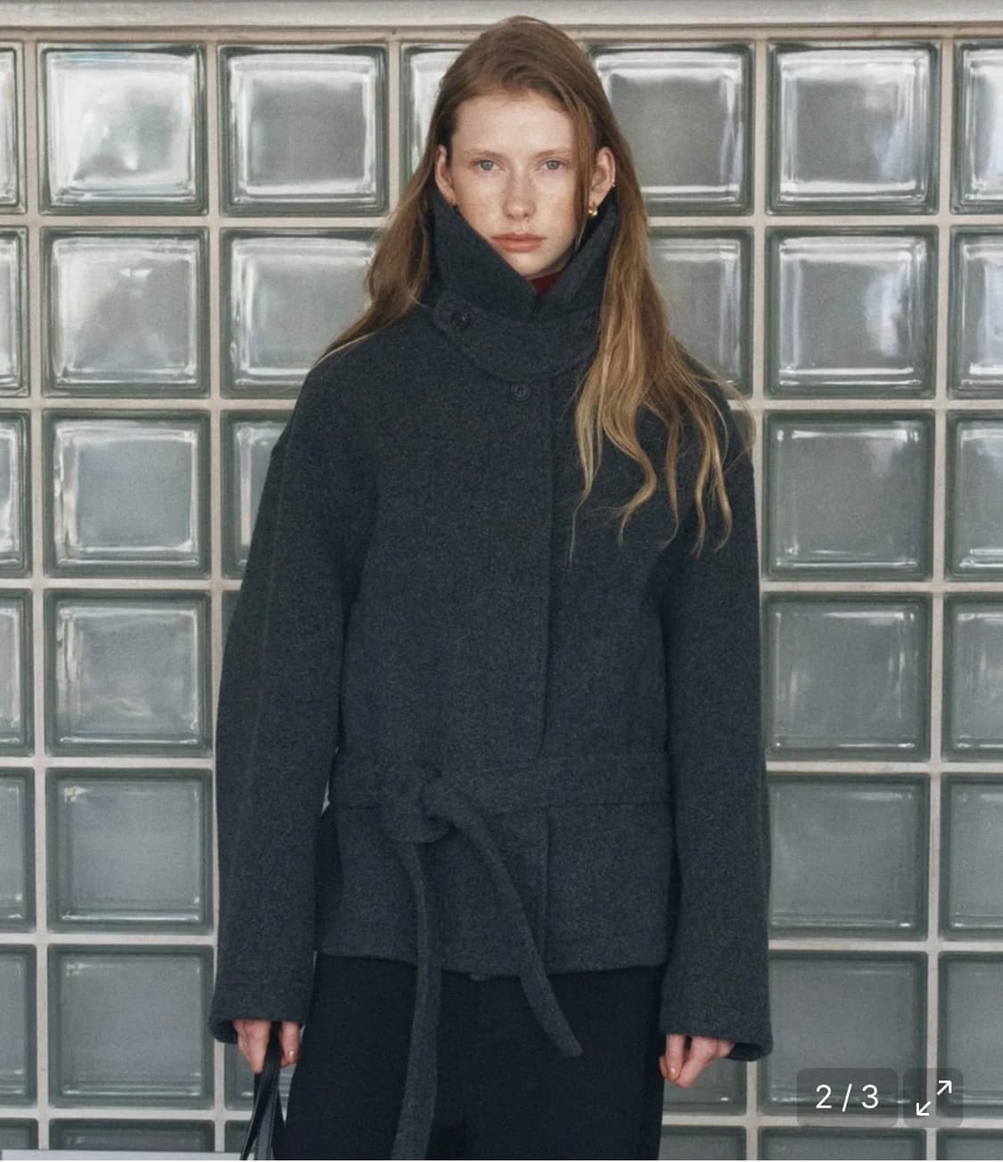 시야쥬 SIOT4167 헤어리 벨티드 하프 코트 Charcoal 차콜 상품이미지3