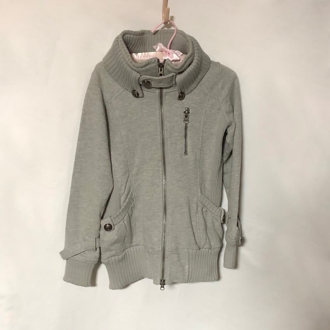 리브 버튼 후드 집업 그레이 상품이미지8