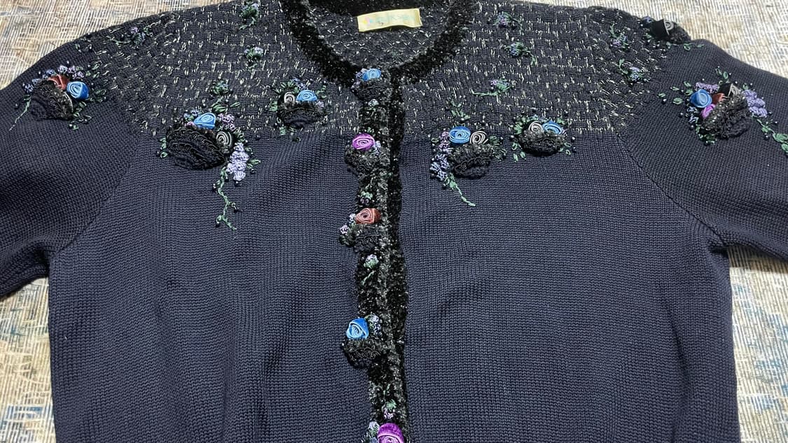 JPN 90s 일본 빈티지 y2k 모리걸 플라워 비즈 프렌치 가디건 상품이미지6