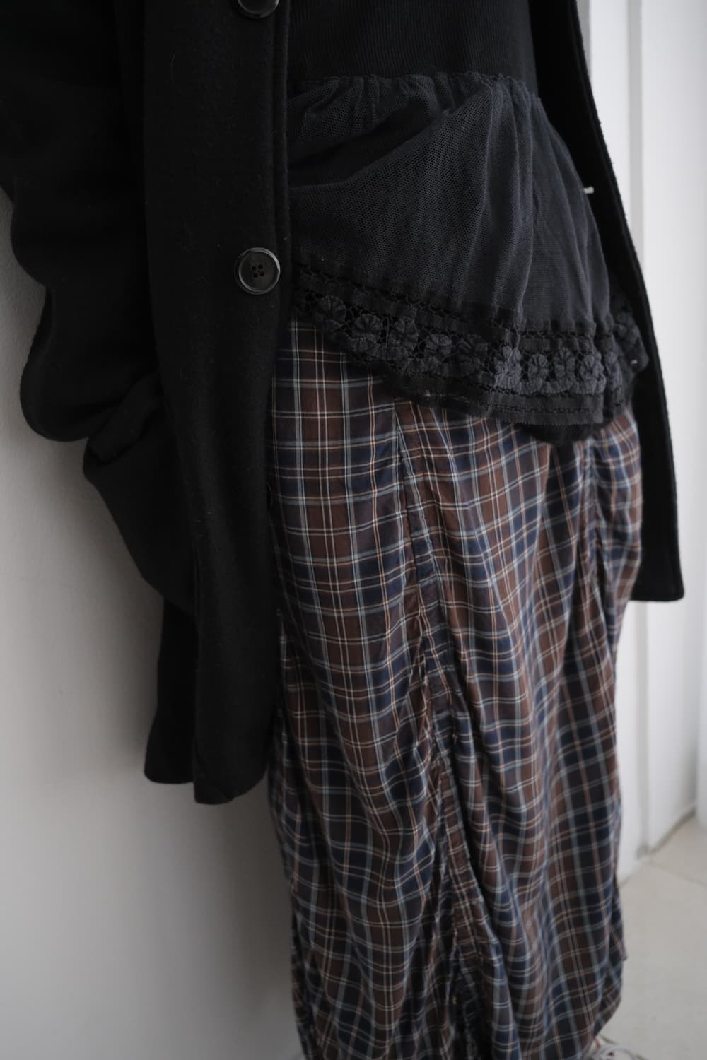 00s check shirring long skirt 상품이미지3