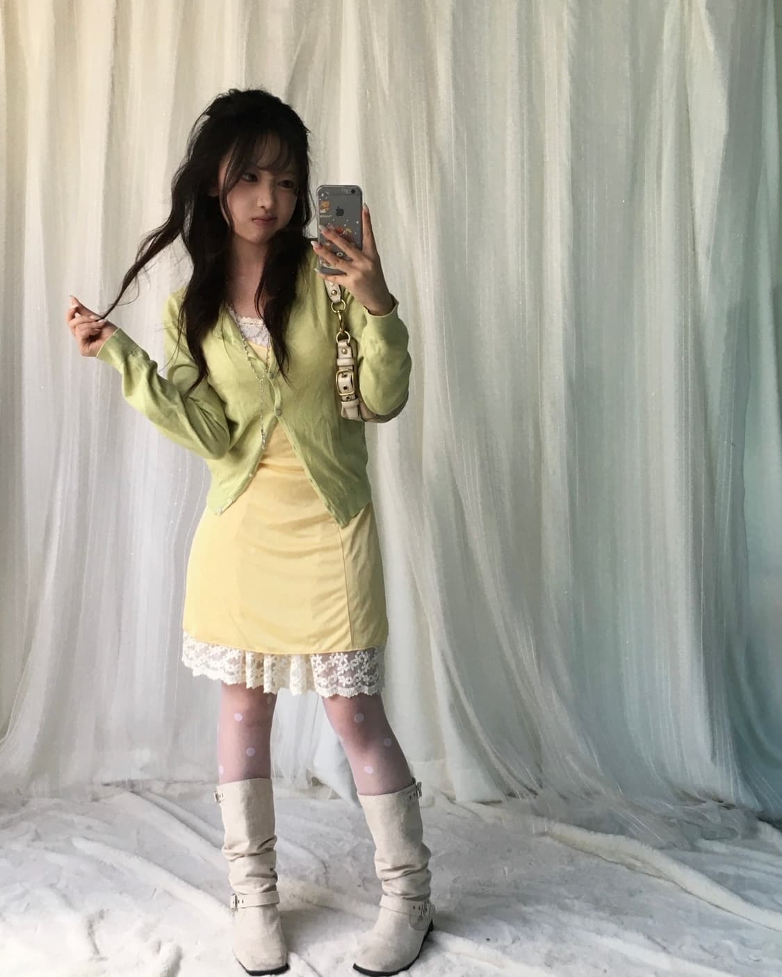 빈티지 햇살캐 봄 소녀 연두 노랑 플라워 코디세트 상품이미지2