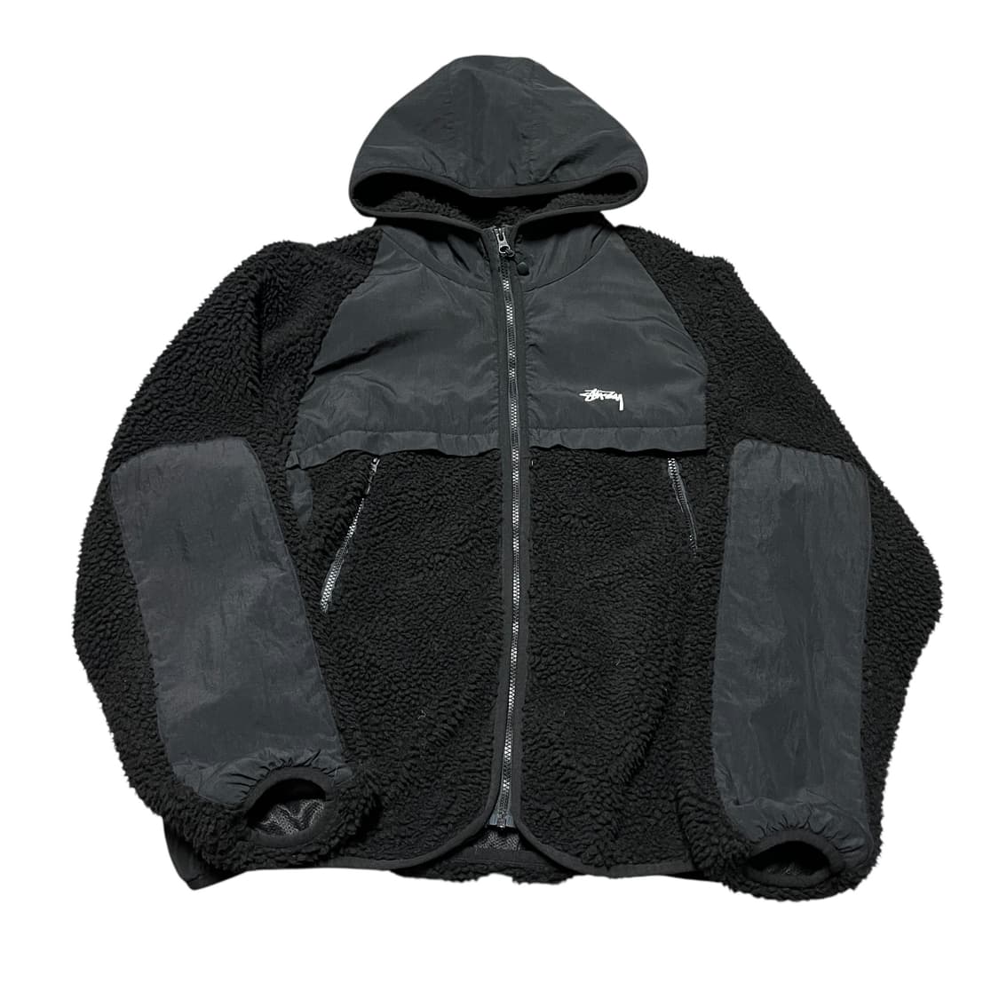 스투시 쉐르파 패널드 후드 블랙 후리스 플리스 자켓 상품이미지1