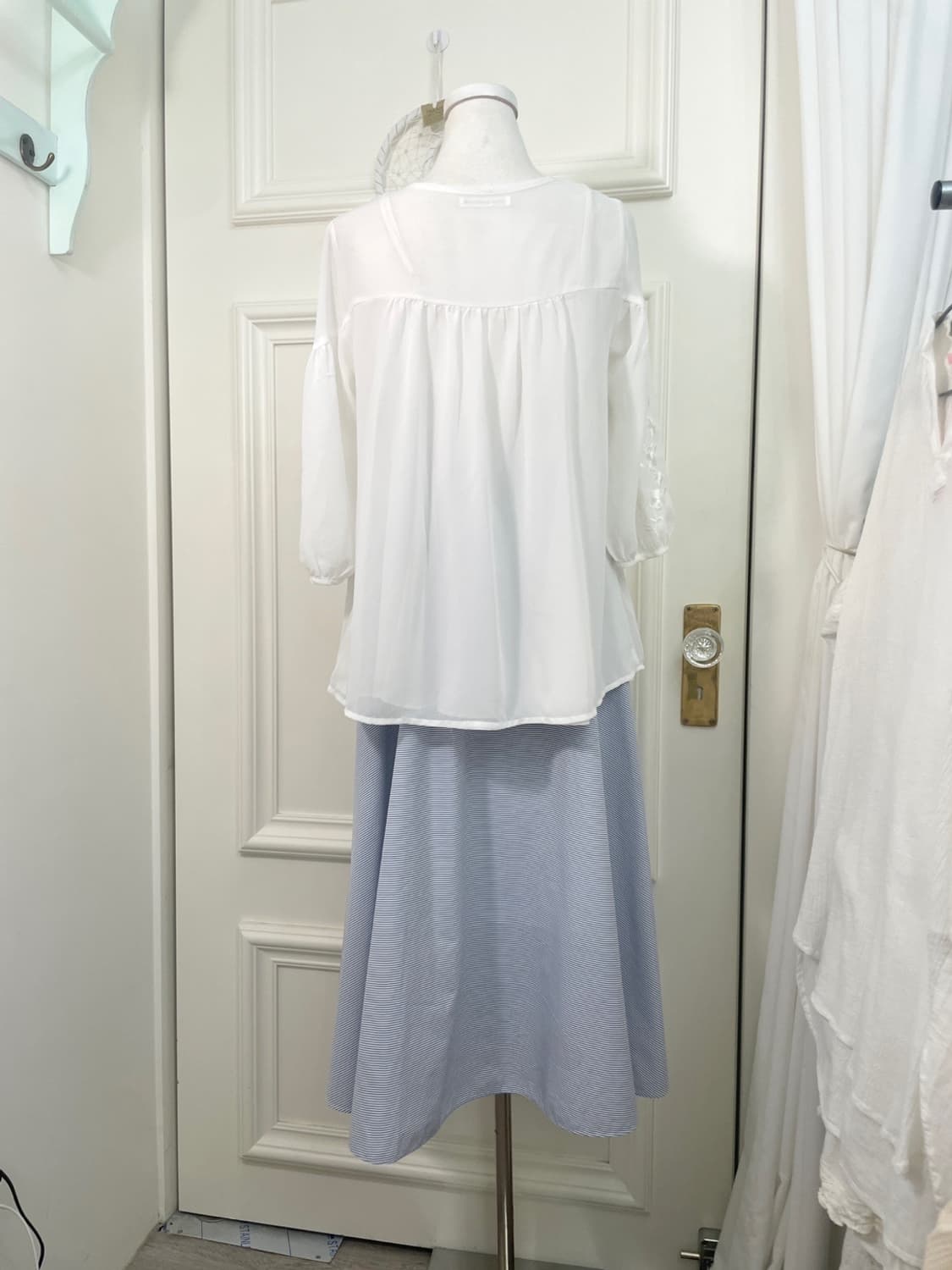 blue white stripe summer flare skirt 상품이미지8