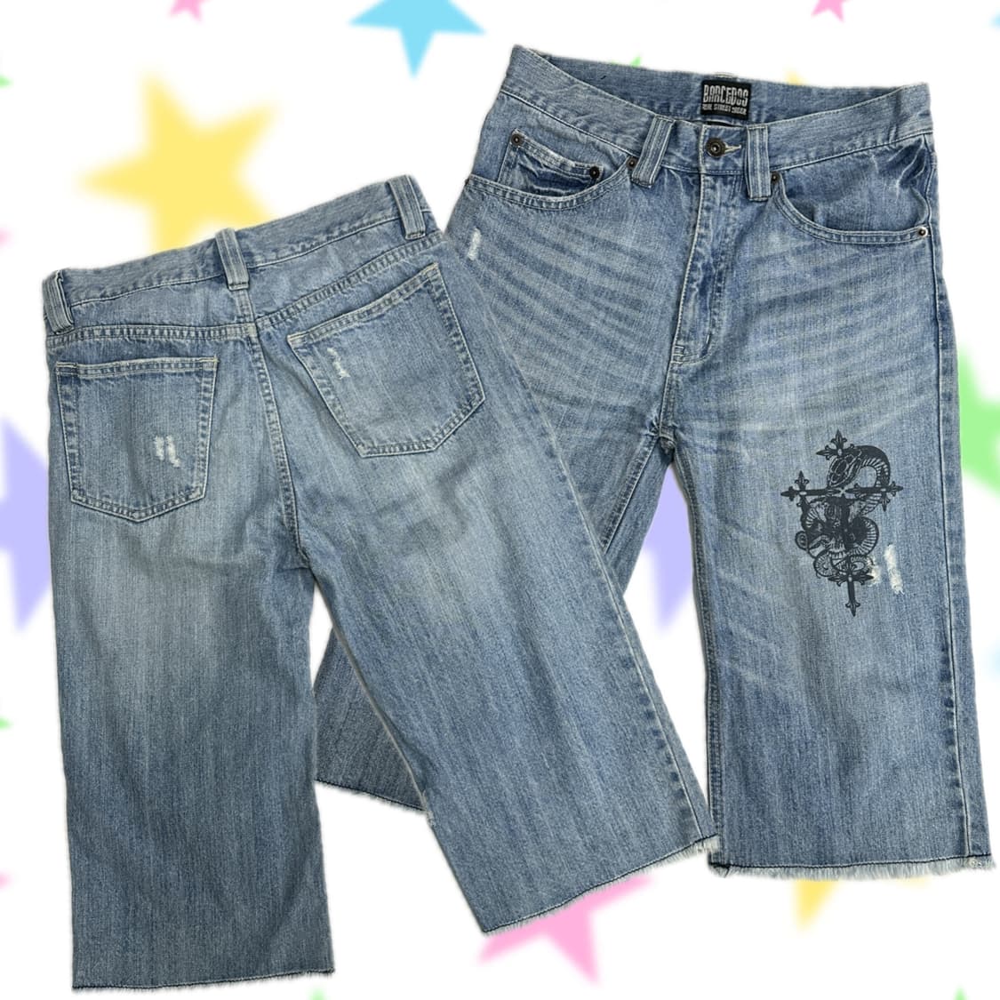 ⭐️타투st 펑크 7부 데님 연청 팬츠⭐️반바지 일본 빈티지 보헤미안  상품이미지1